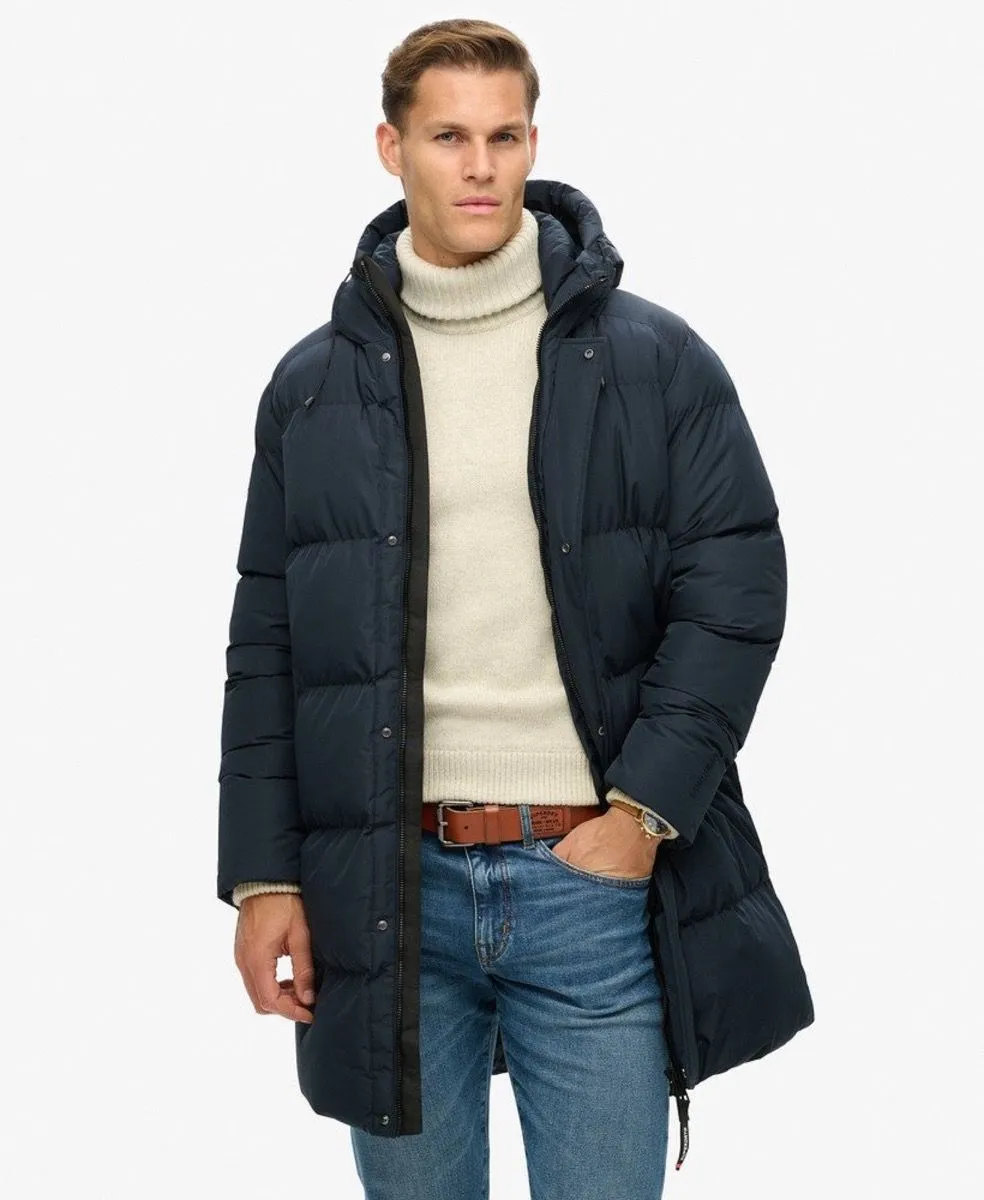 Superdry Eclipse Navy Hooded Sports Puffer Mid Jacket