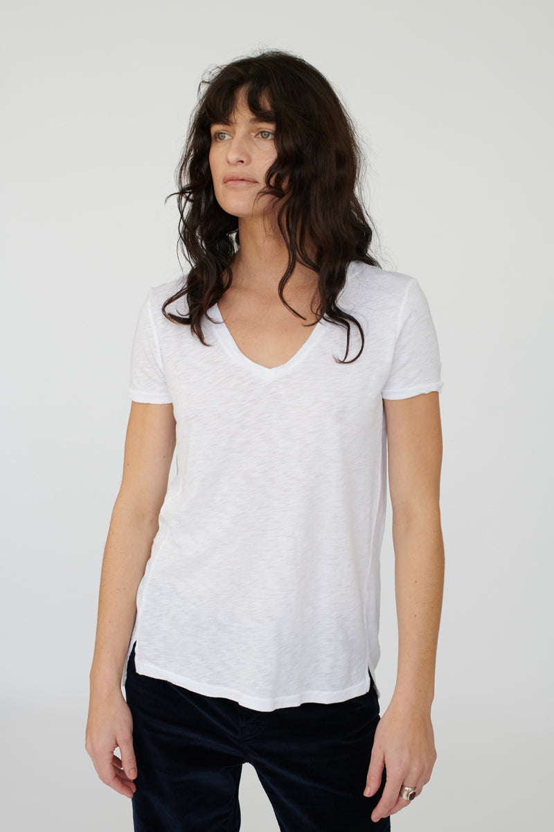 Supima Slub V-Neck White T-Shirt