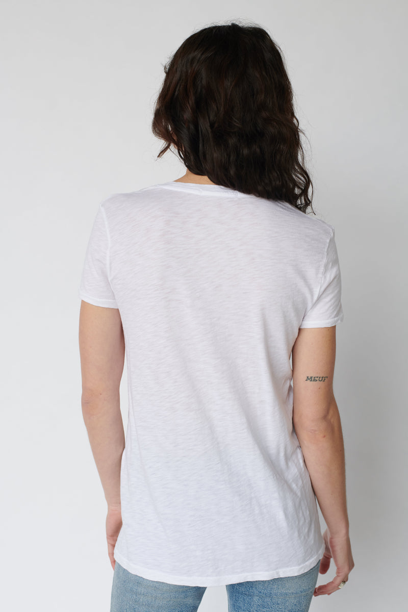 Supima Slub V-Neck White T-Shirt