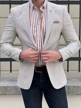 Textured Beige Men's Blazer – Slim Fit Knitted