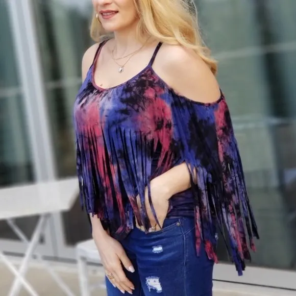 Purple Tie-Dye Bell Sleeve Top