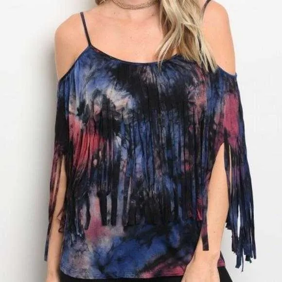 Purple Tie-Dye Bell Sleeve Top