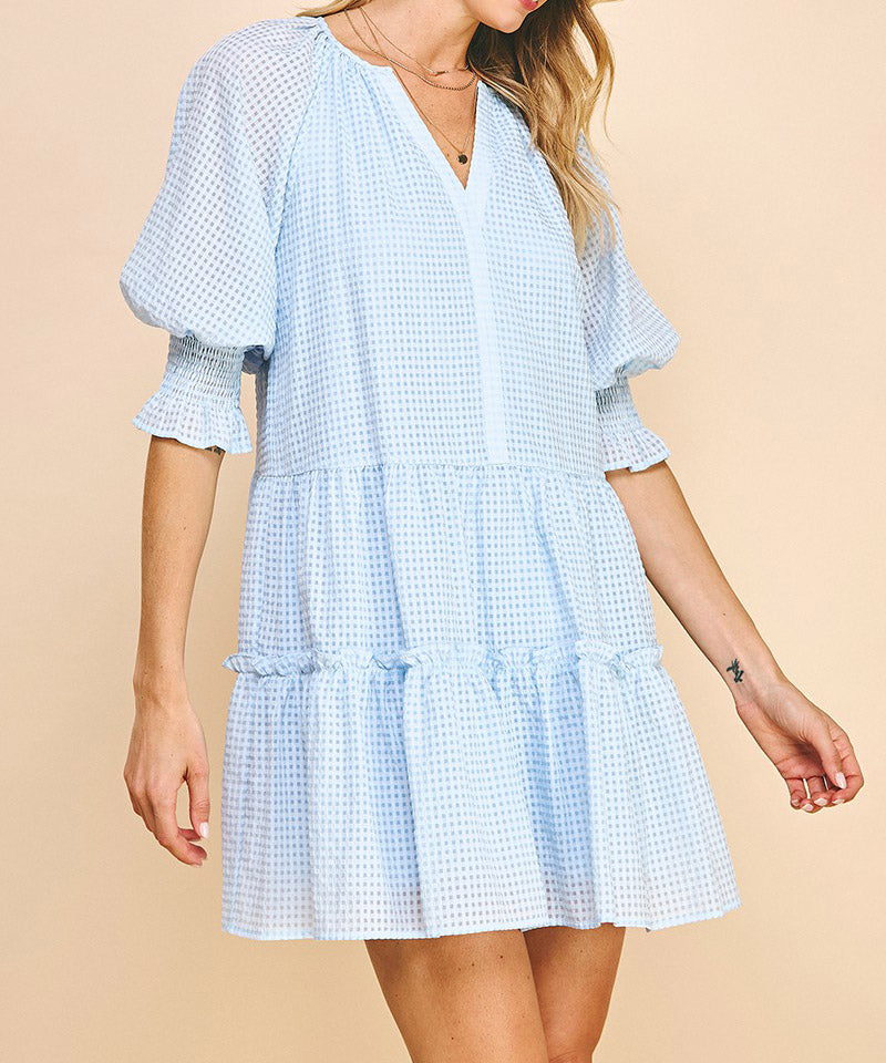 Tiered Baby Blue Mini Dress