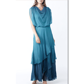 Tiered Chiffon Ruffle Dress in Violet Blue - Komarov Ombre Cowl Neck