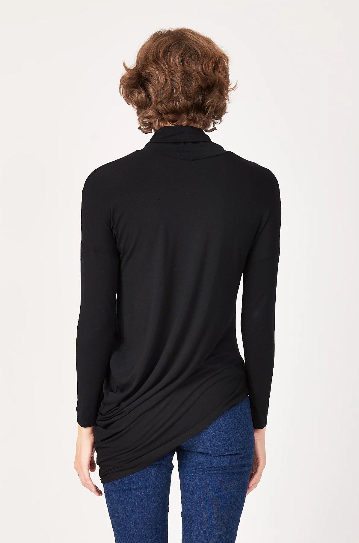 Turtleneck Long Sleeve Black Bamboo Curve Top