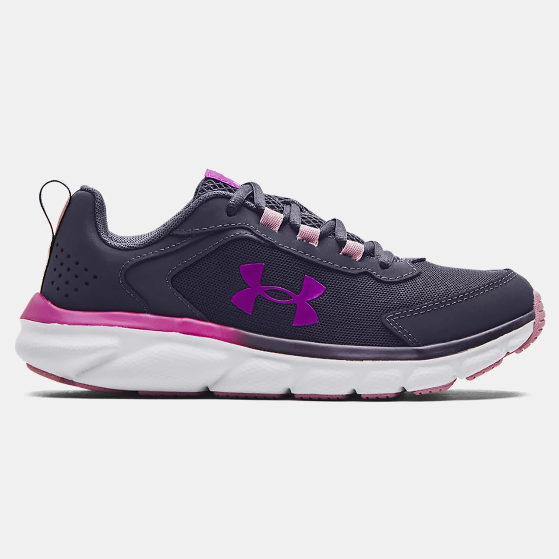 Under Armour kids sneakers, Tempered Steel/Pink Fog/Strobe Assert 9, in-stock and available for purchase now.