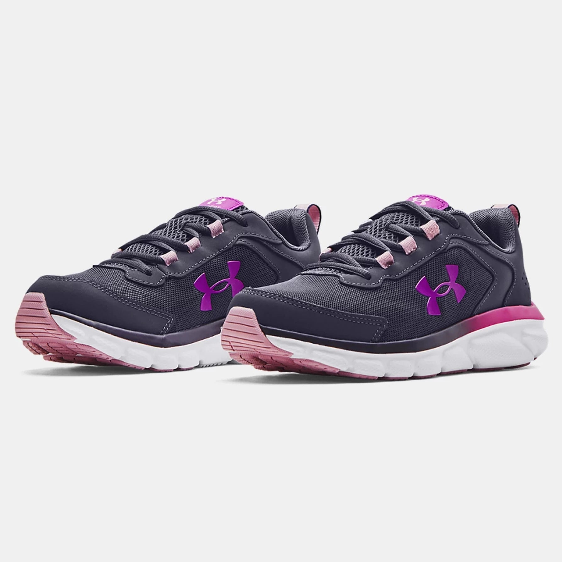 Under Armour kids sneakers, Tempered Steel/Pink Fog/Strobe Assert 9, in-stock and available for purchase now.