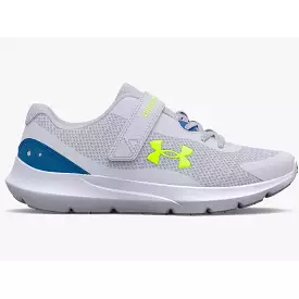 Under Armour Rogue 3 A/C Children’s Sneaker in Mod Grey/Cruise Blue/High Vis Yellow.