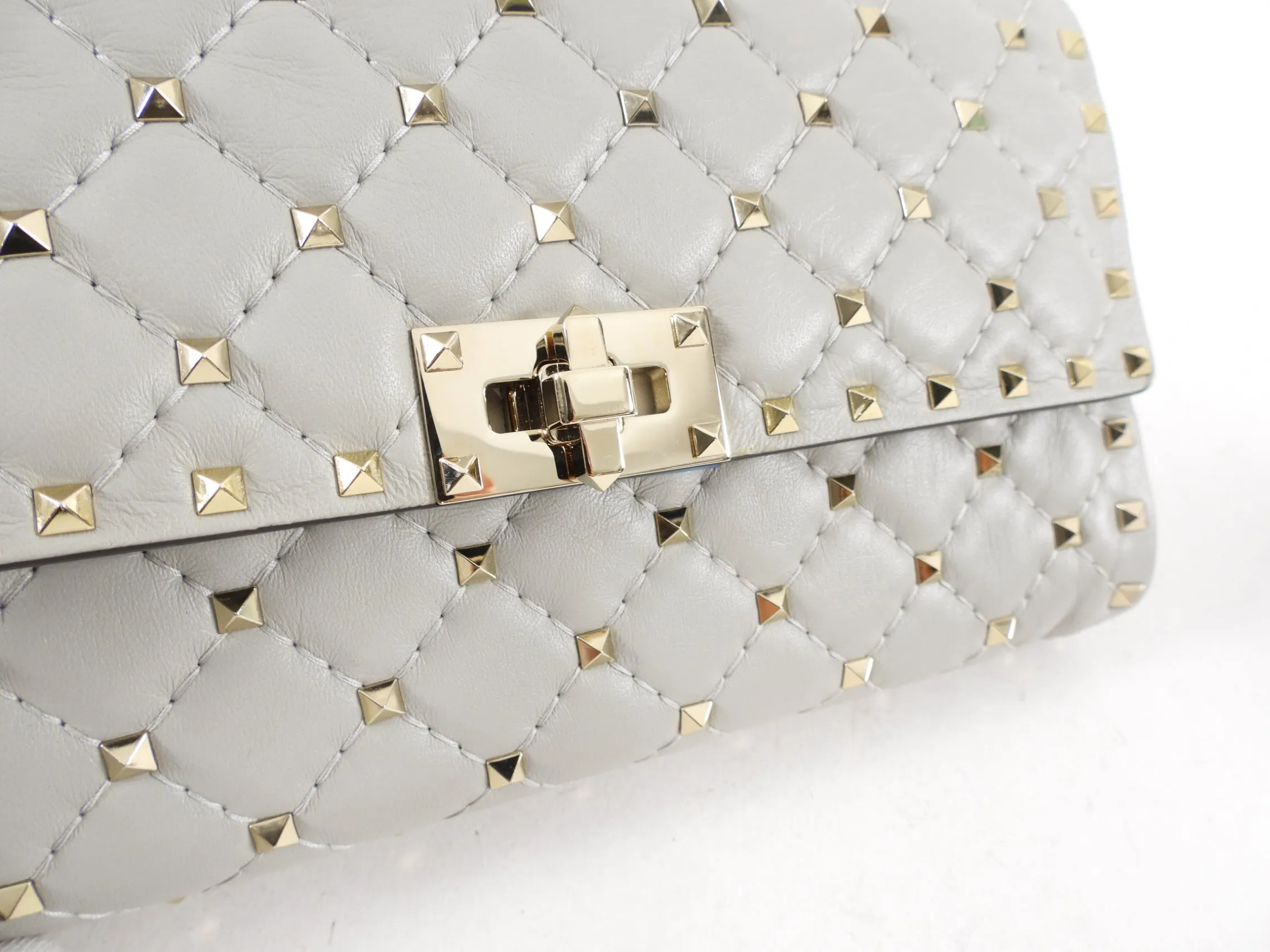 Valentino Light Grey Rock Stud Spike Clutch with Chain alternative