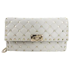 Valentino Light Grey Rock Stud Spike Clutch with Chain alternative