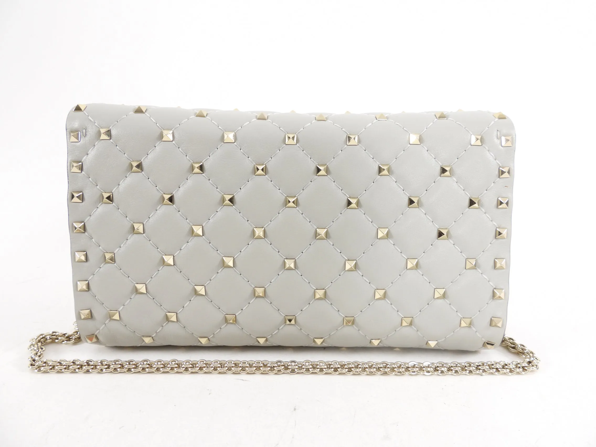 Valentino Light Grey Rock Stud Spike Clutch with Chain alternative