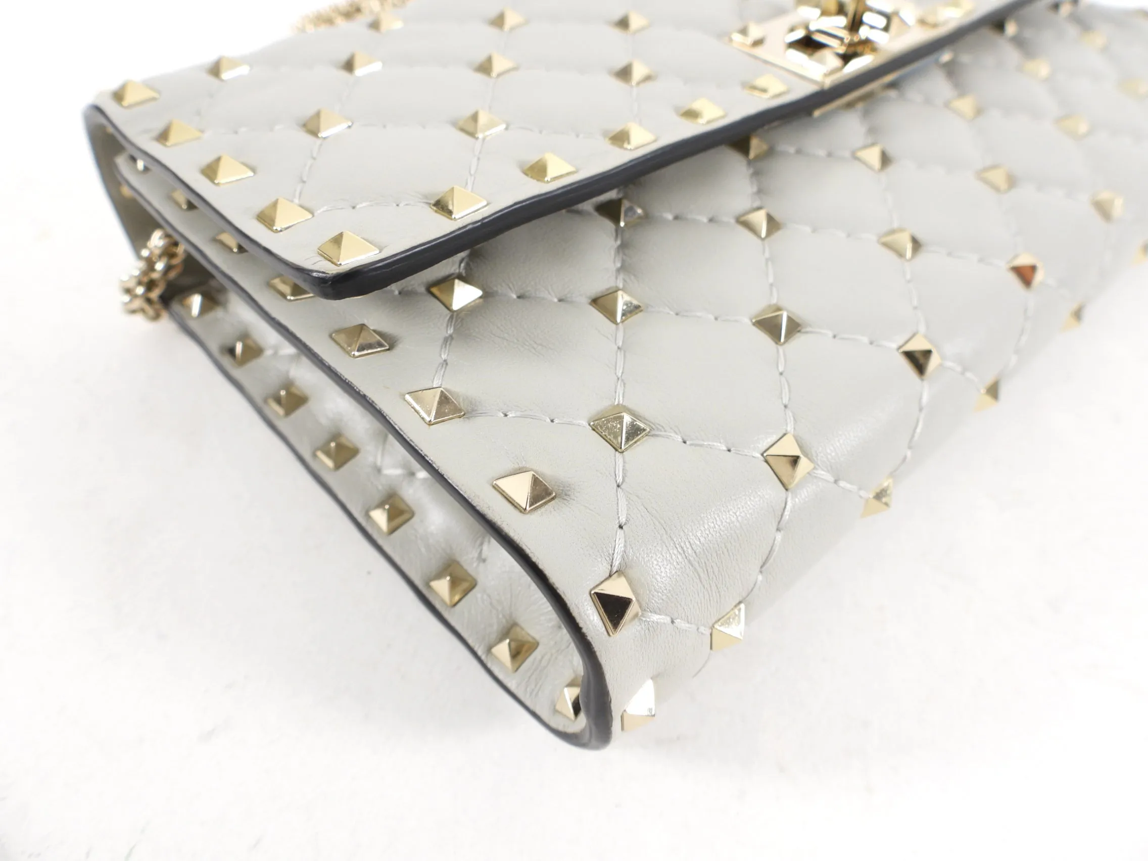 Valentino Light Grey Rock Stud Spike Clutch with Chain alternative