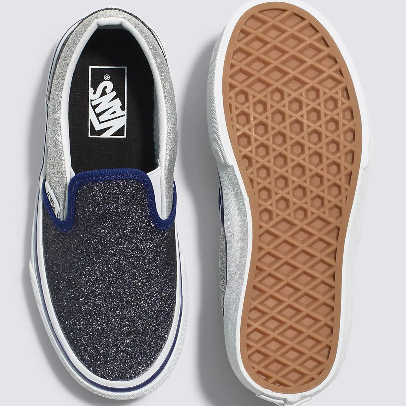 Vans Glitter Silver Navy 2 Tone Slip-On Children's Sneaker