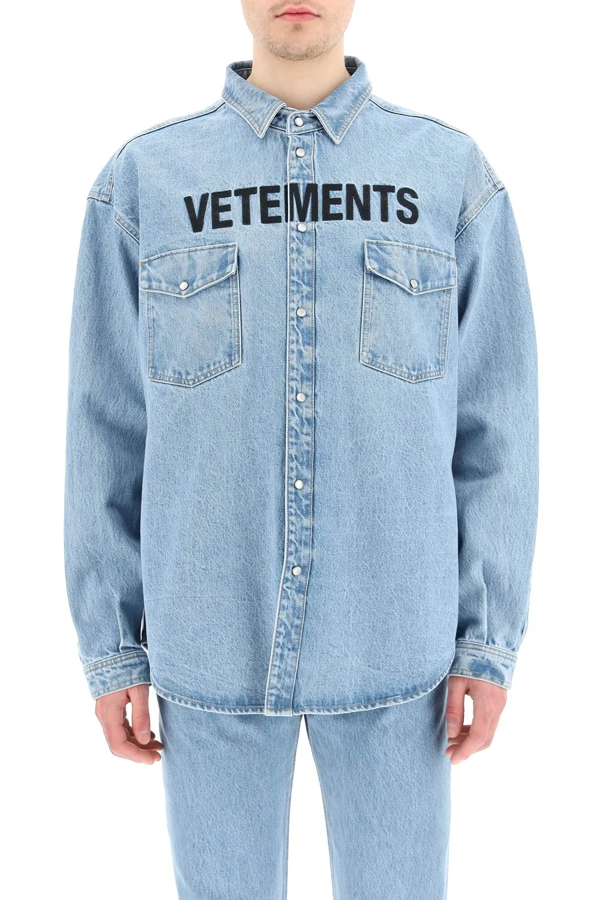 Denim Shirt with Vetements Logo Embellishment