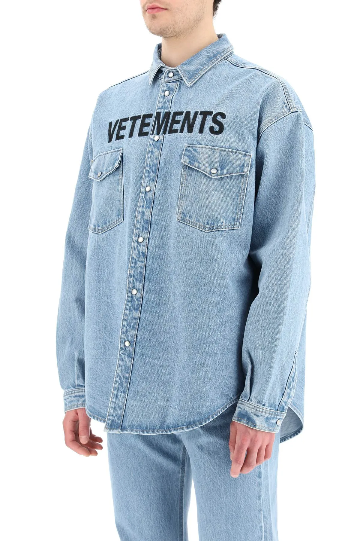 Denim Shirt with Vetements Logo Embellishment