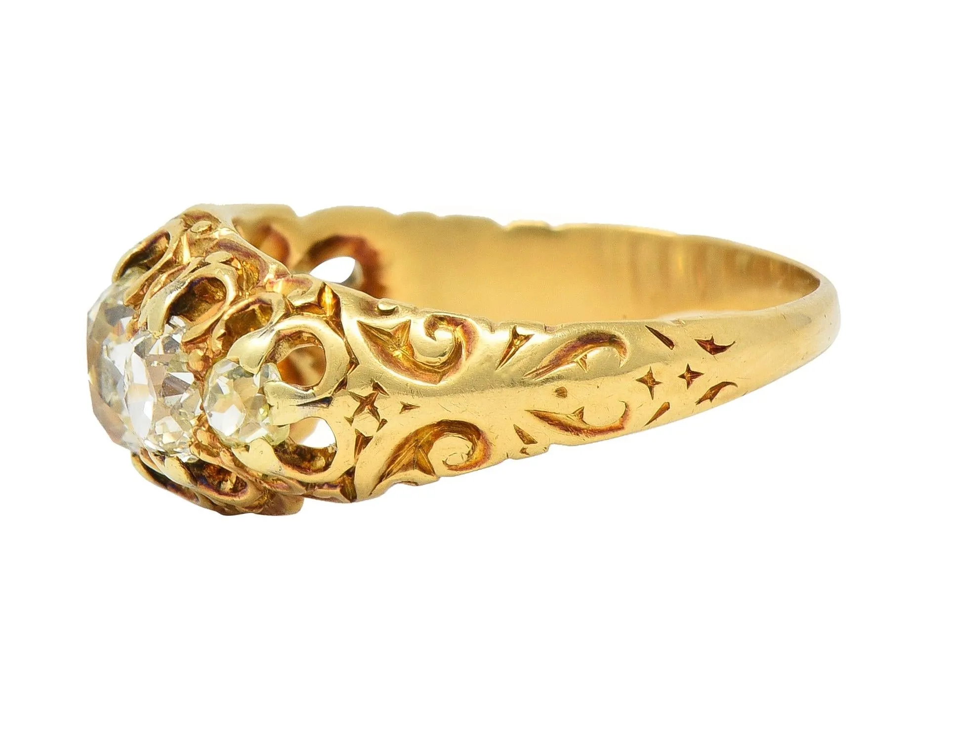 Vintage Old Mine Cut Diamond Gold Stone Ring