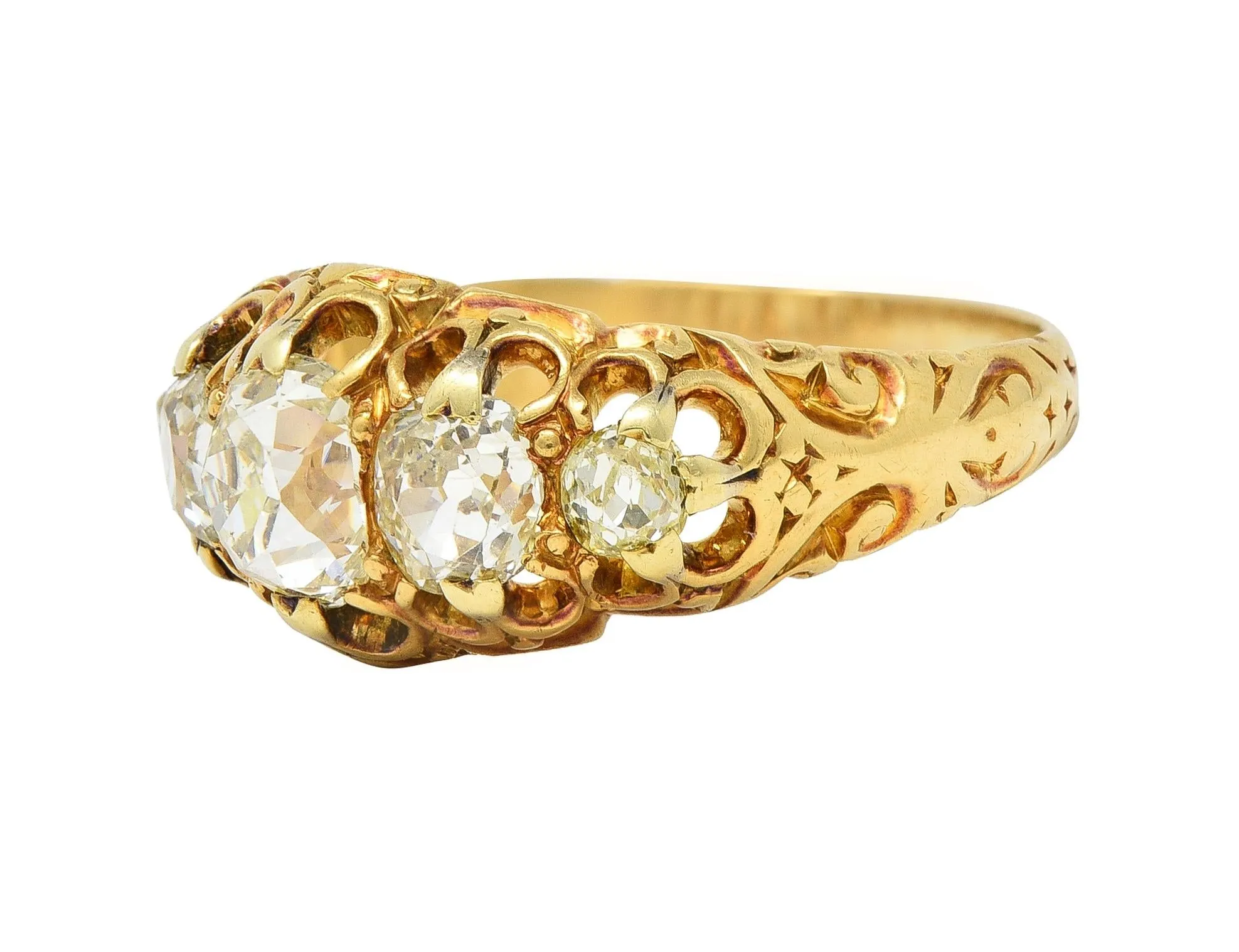 Vintage Old Mine Cut Diamond Gold Stone Ring