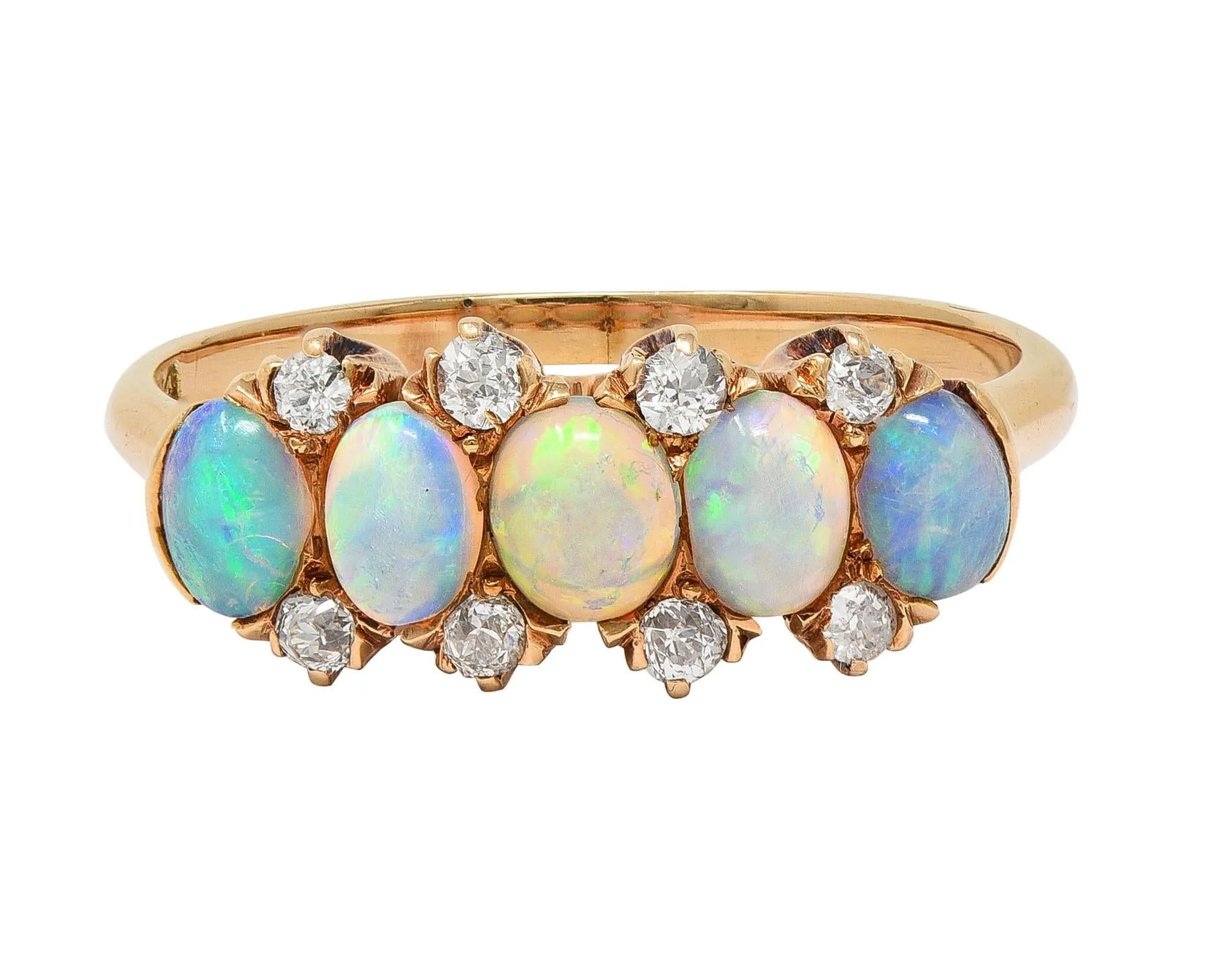 Opal Diamond Gold Antique Five Stone Band Ring