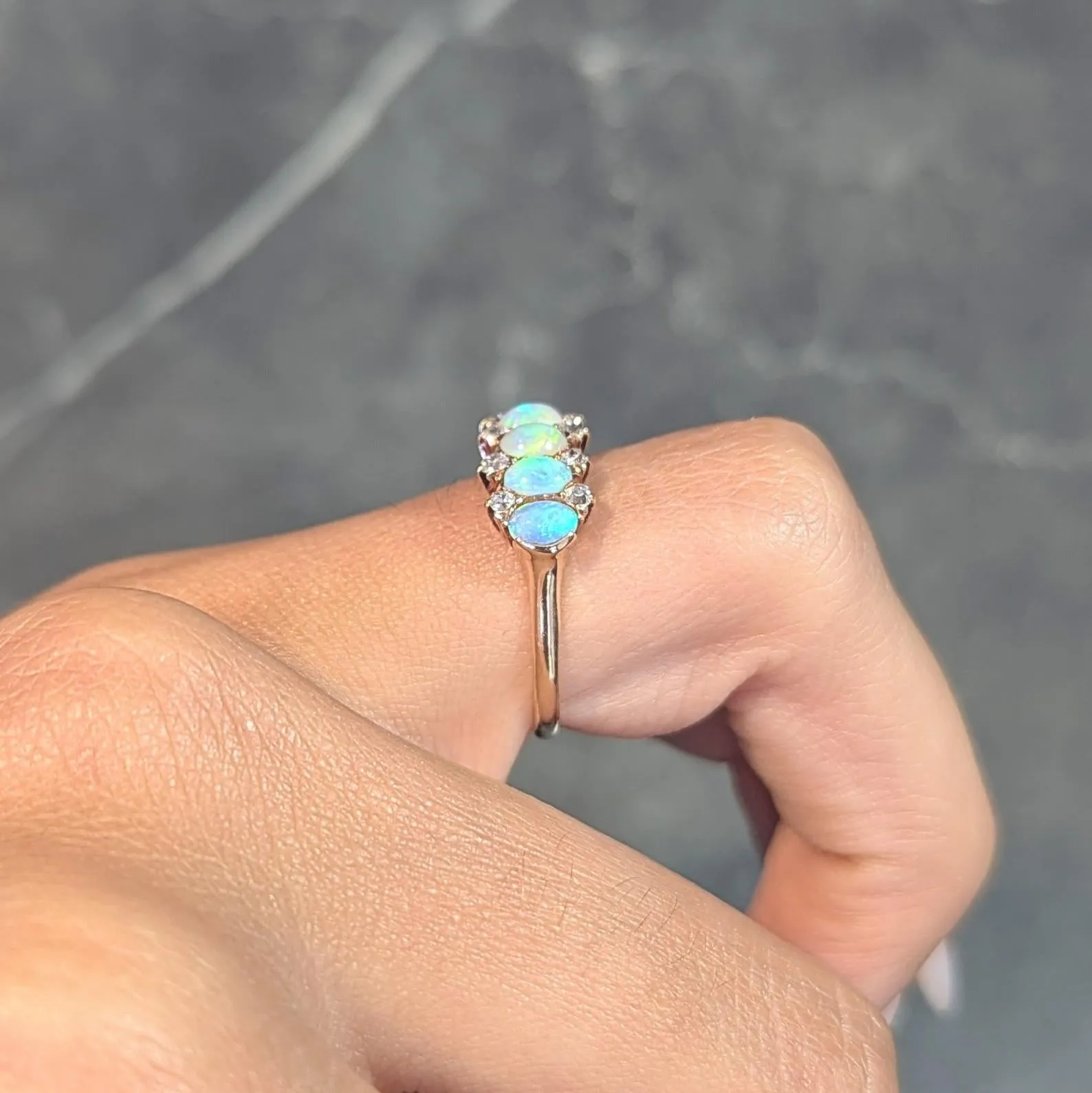 Opal Diamond Gold Antique Five Stone Band Ring