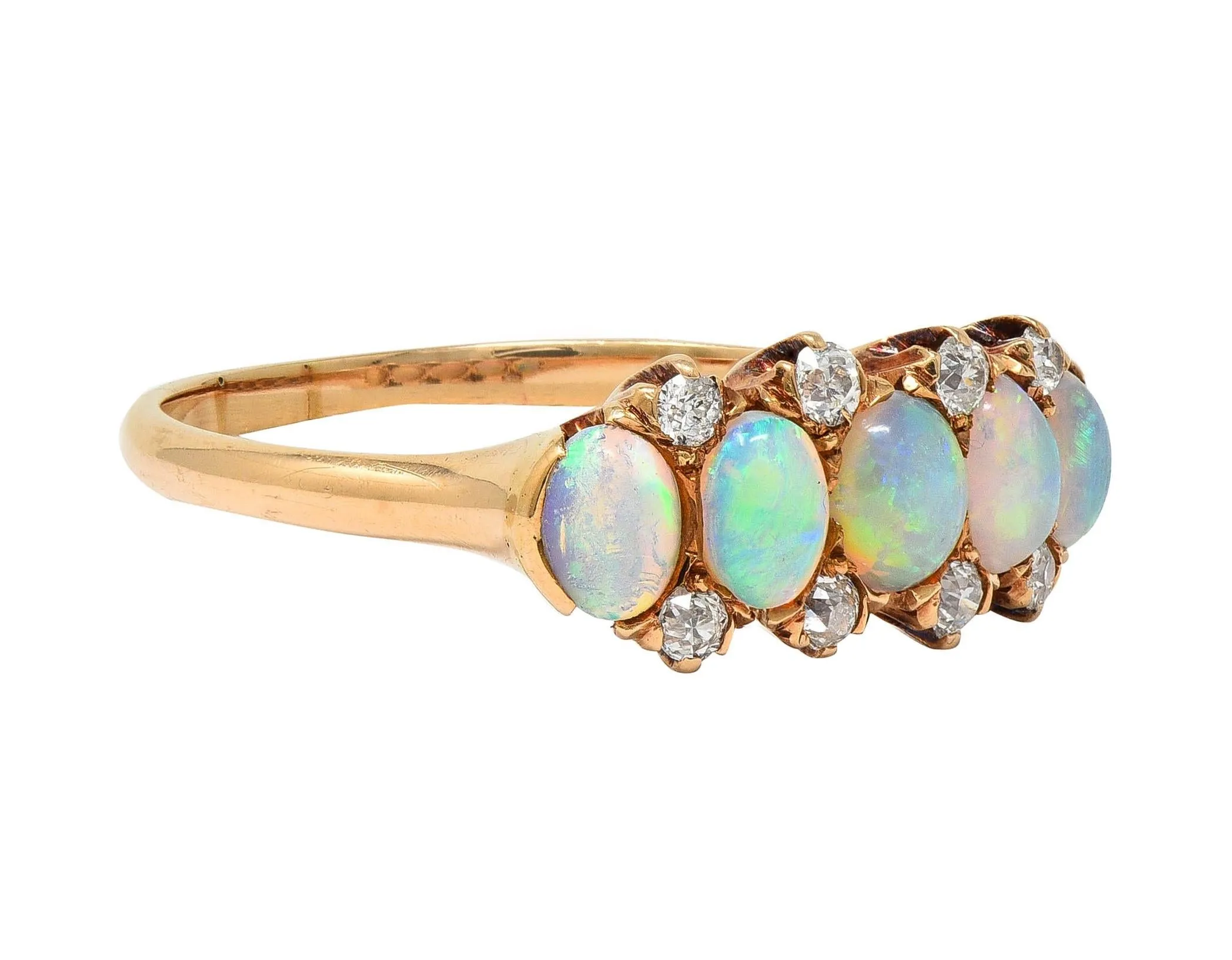 Opal Diamond Gold Antique Five Stone Band Ring