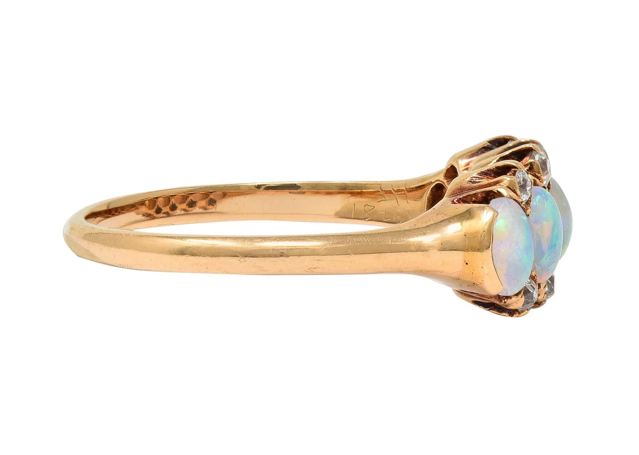 Opal Diamond Gold Antique Five Stone Band Ring