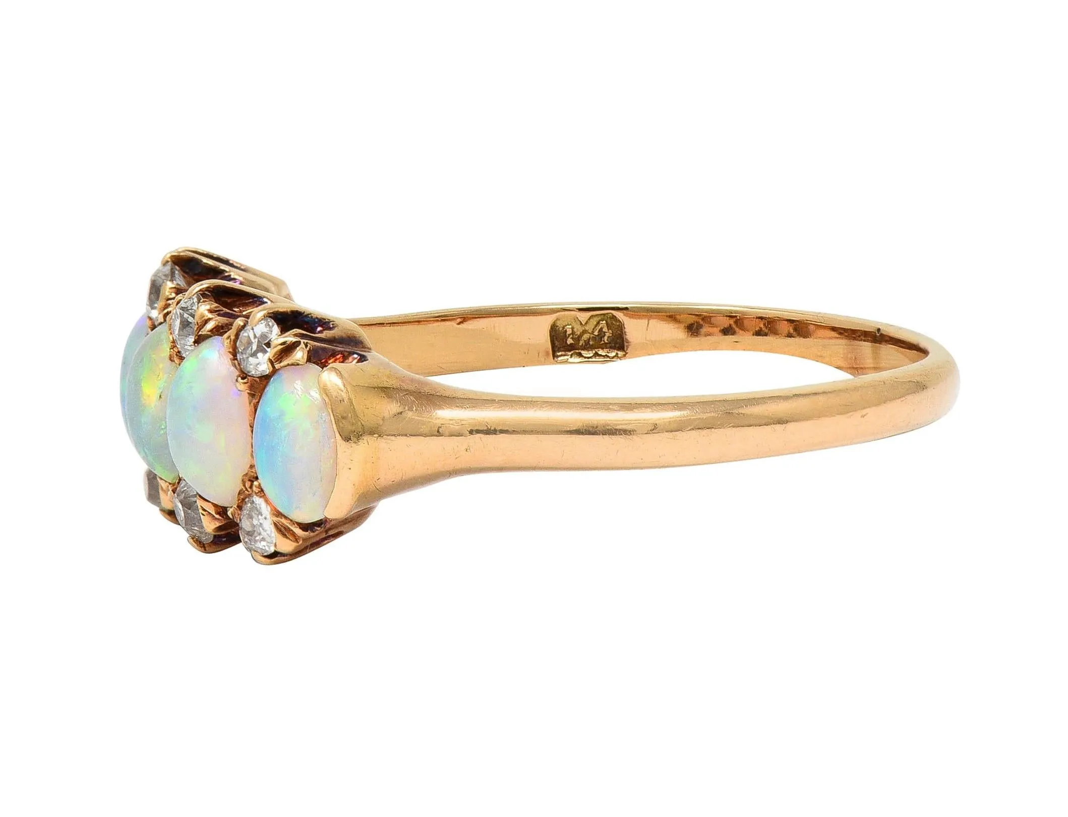 Opal Diamond Gold Antique Five Stone Band Ring