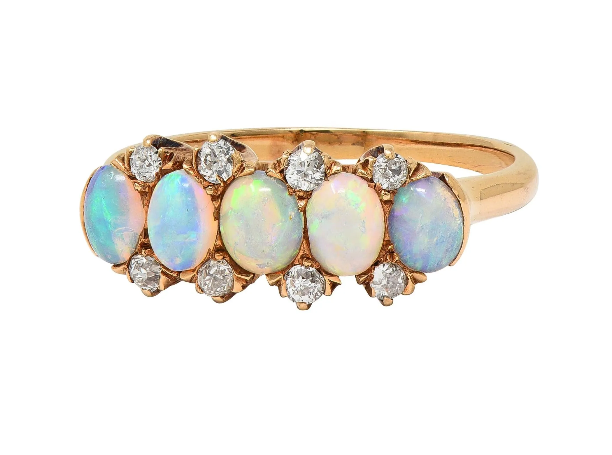 Opal Diamond Gold Antique Five Stone Band Ring