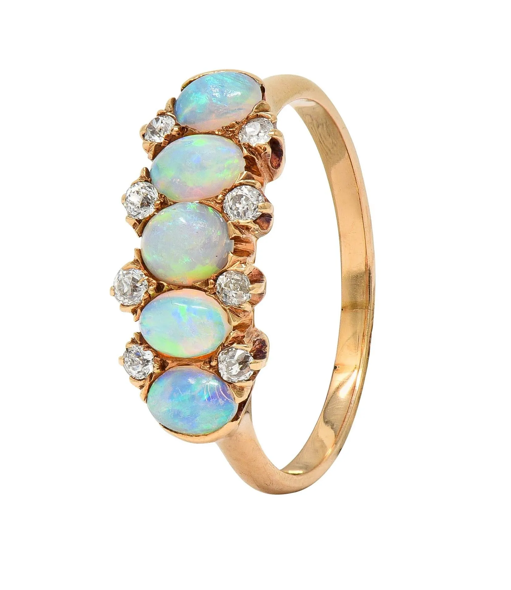 Opal Diamond Gold Antique Five Stone Band Ring