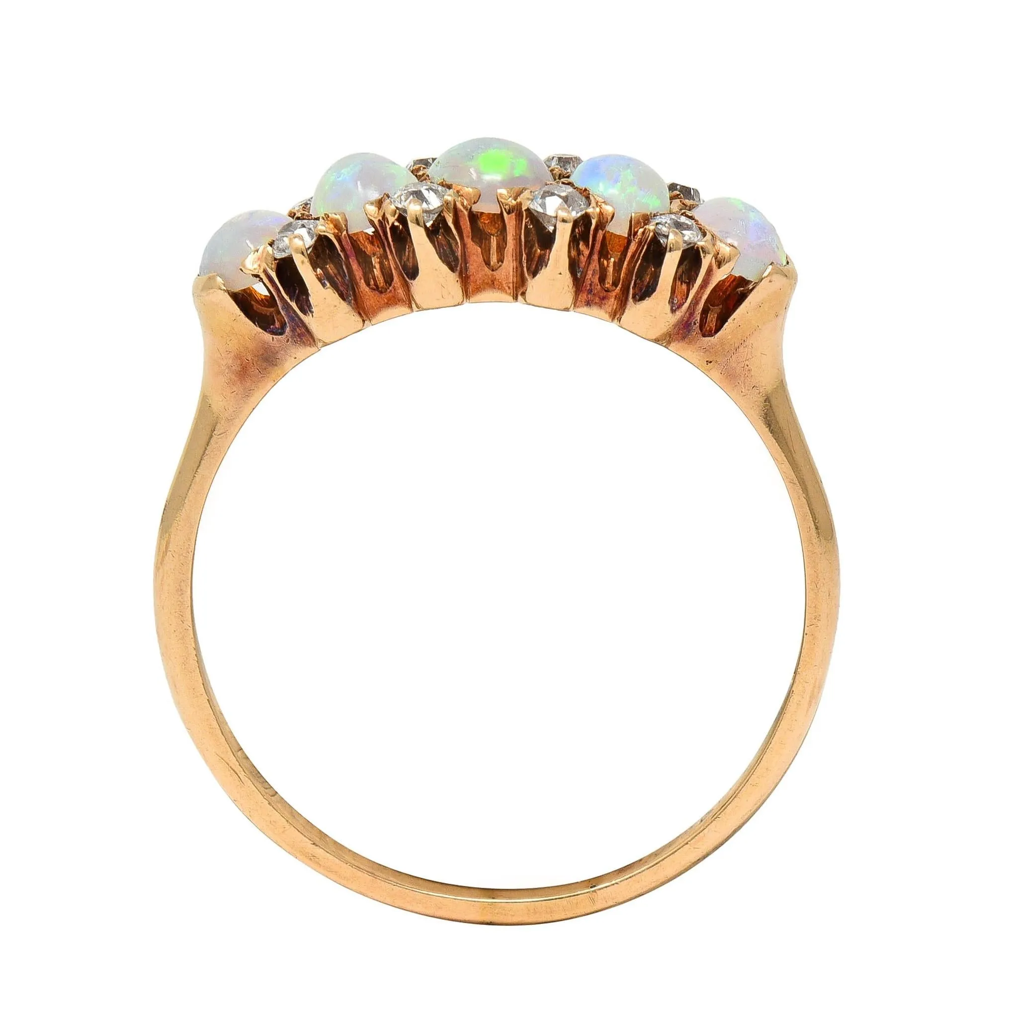 Opal Diamond Gold Antique Five Stone Band Ring