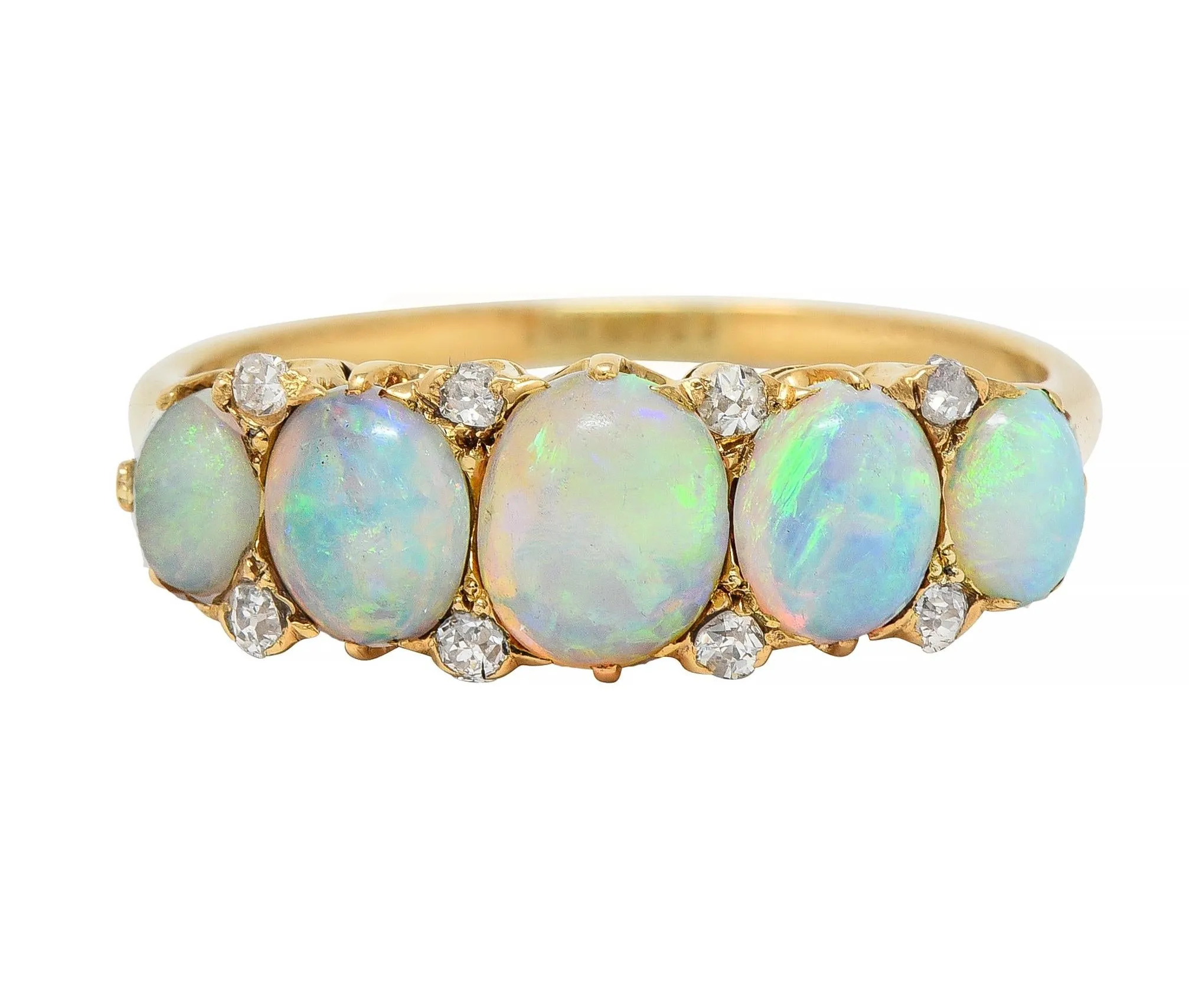 Vintage Opal Diamond Gold Stone Band Ring