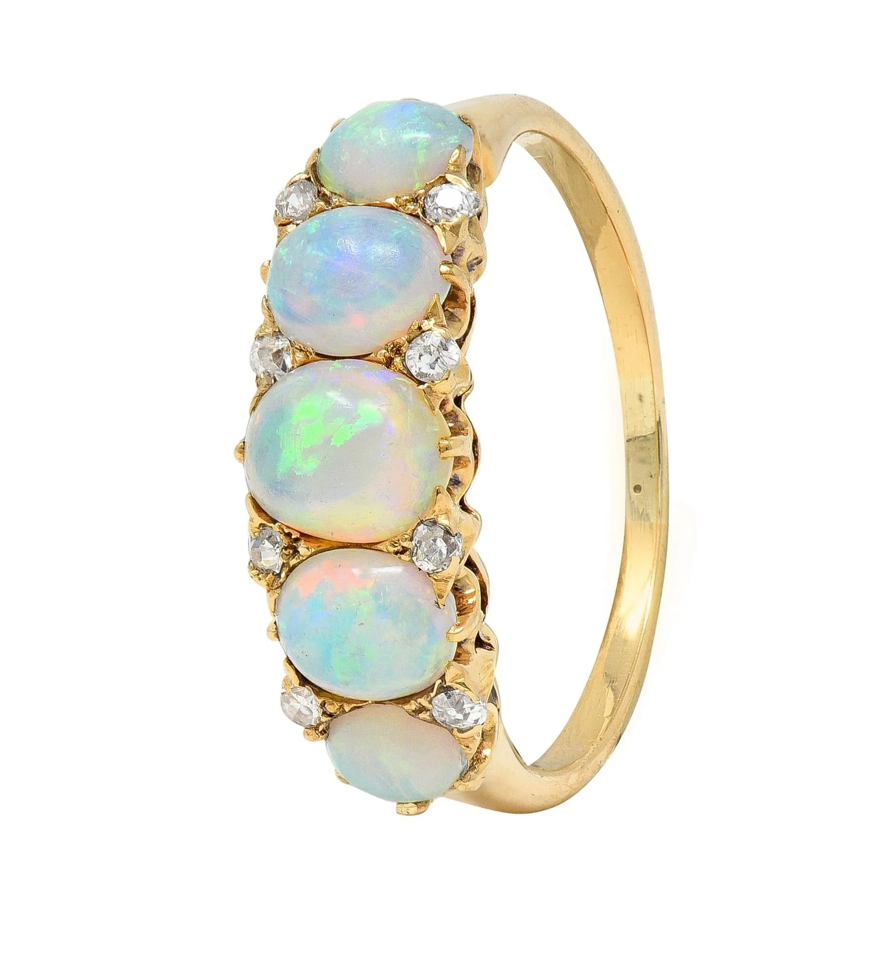 Vintage Opal Diamond Gold Stone Band Ring