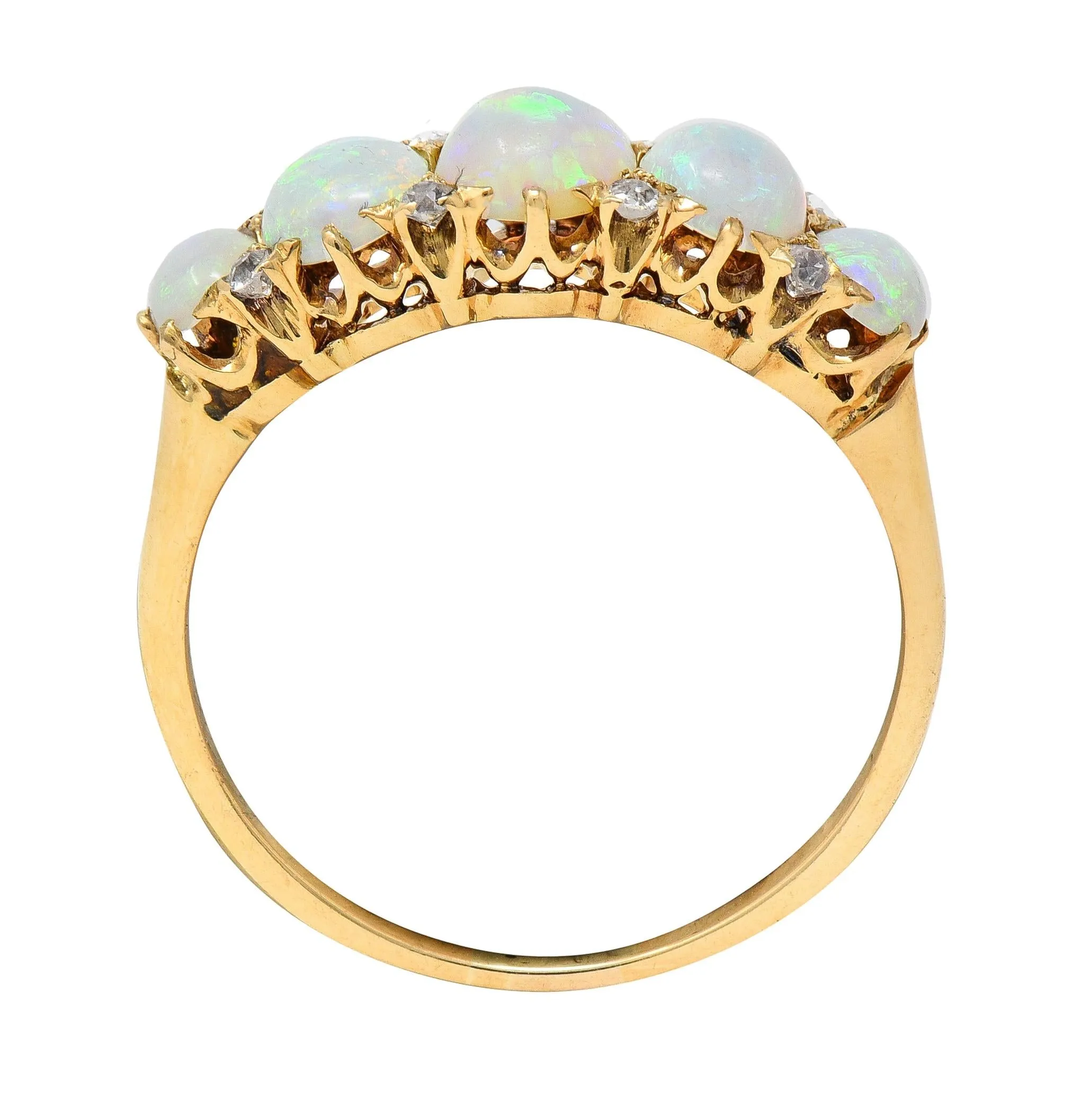 Vintage Opal Diamond Gold Stone Band Ring