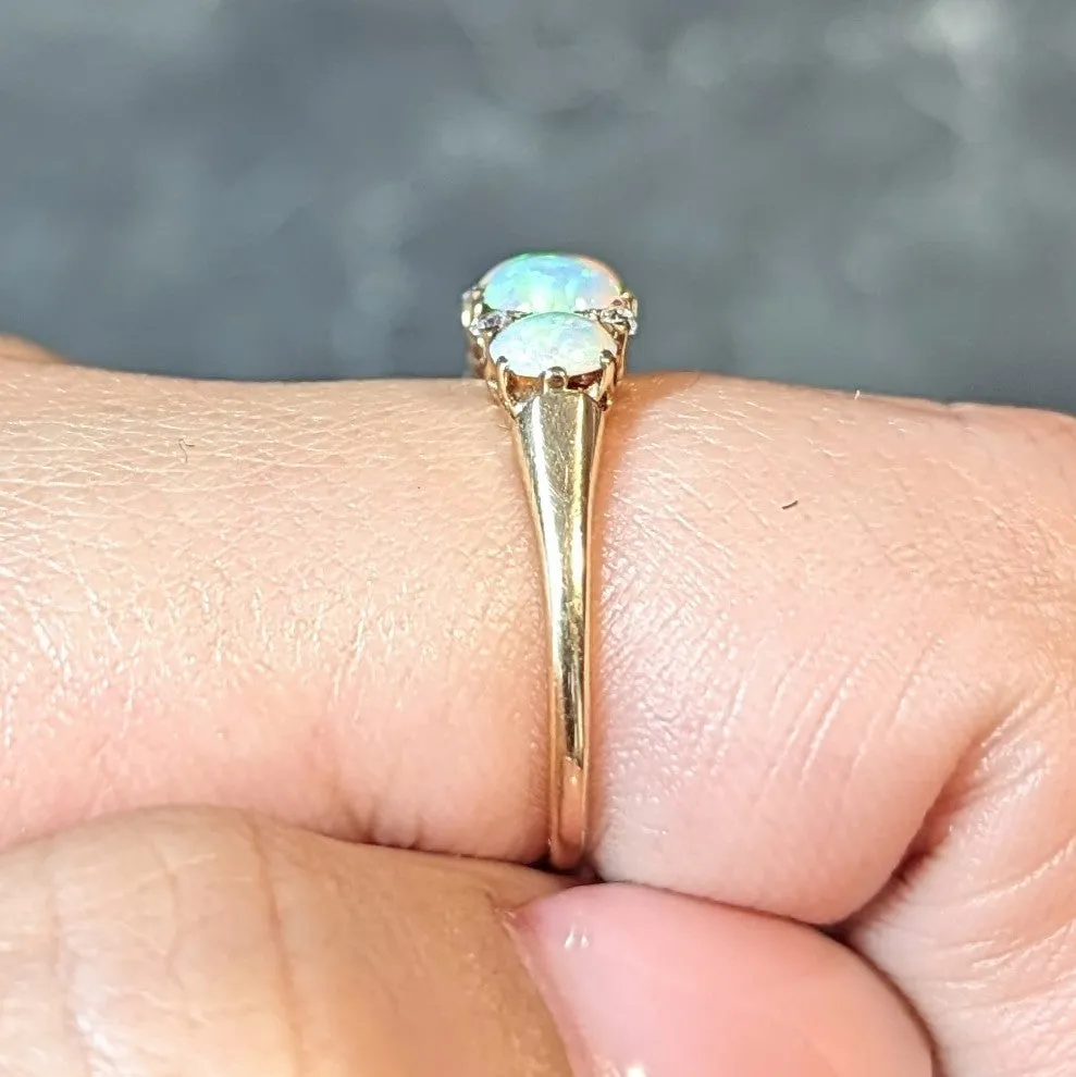 Vintage Opal Diamond Gold Stone Band Ring