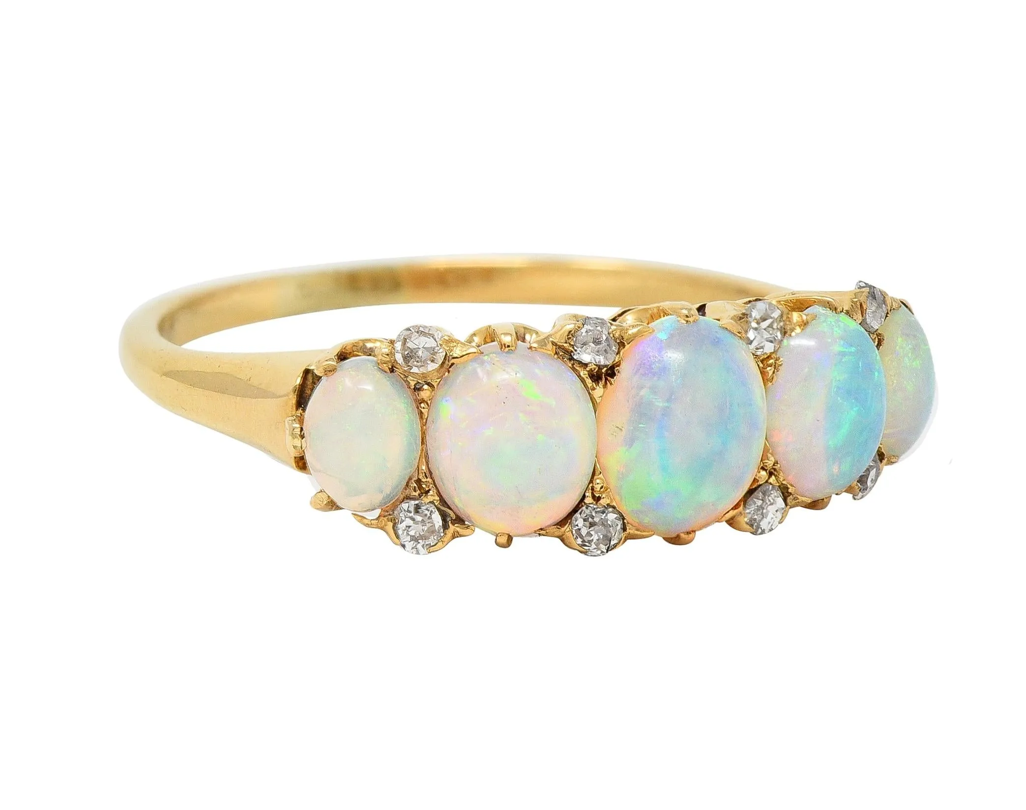 Vintage Opal Diamond Gold Stone Band Ring