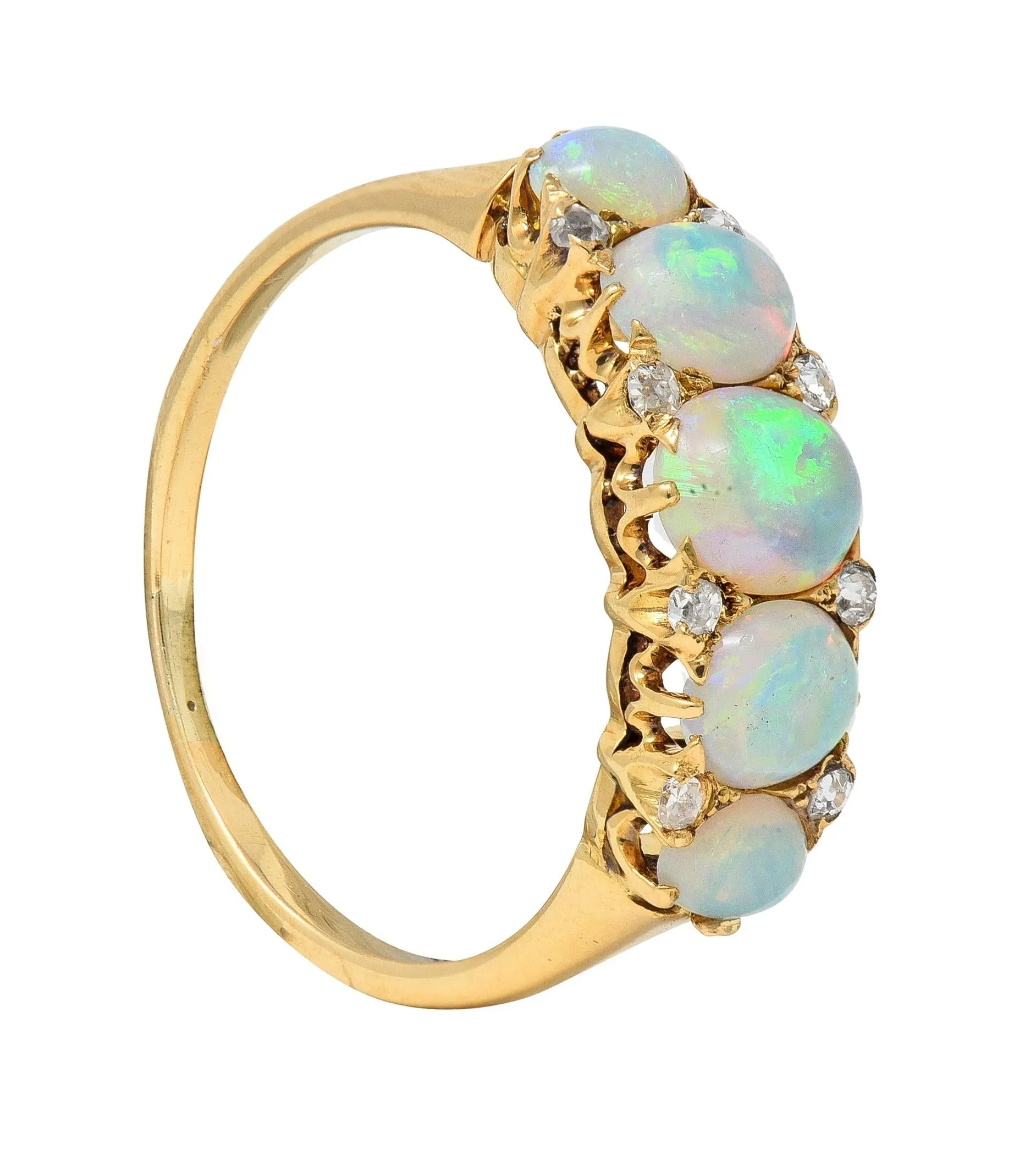 Vintage Opal Diamond Gold Stone Band Ring