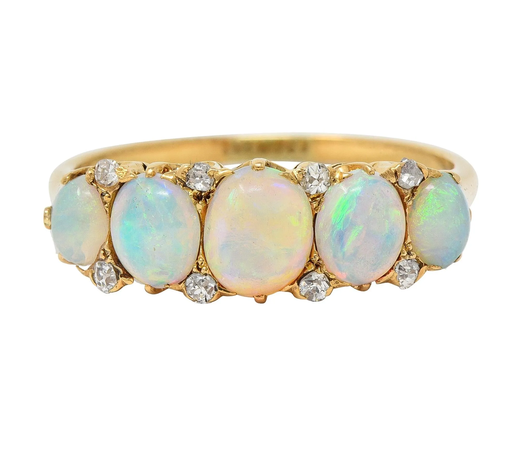 Vintage Opal Diamond Gold Stone Band Ring