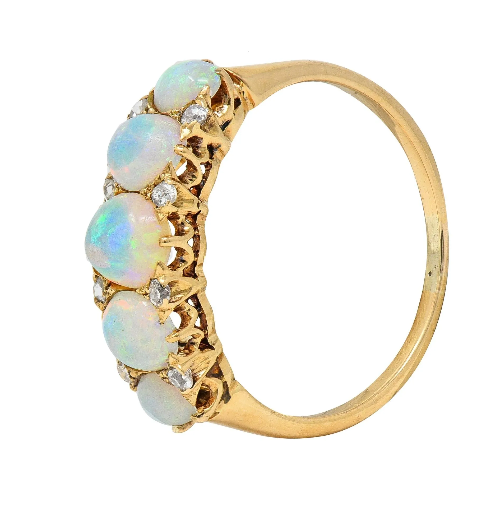 Vintage Opal Diamond Gold Stone Band Ring