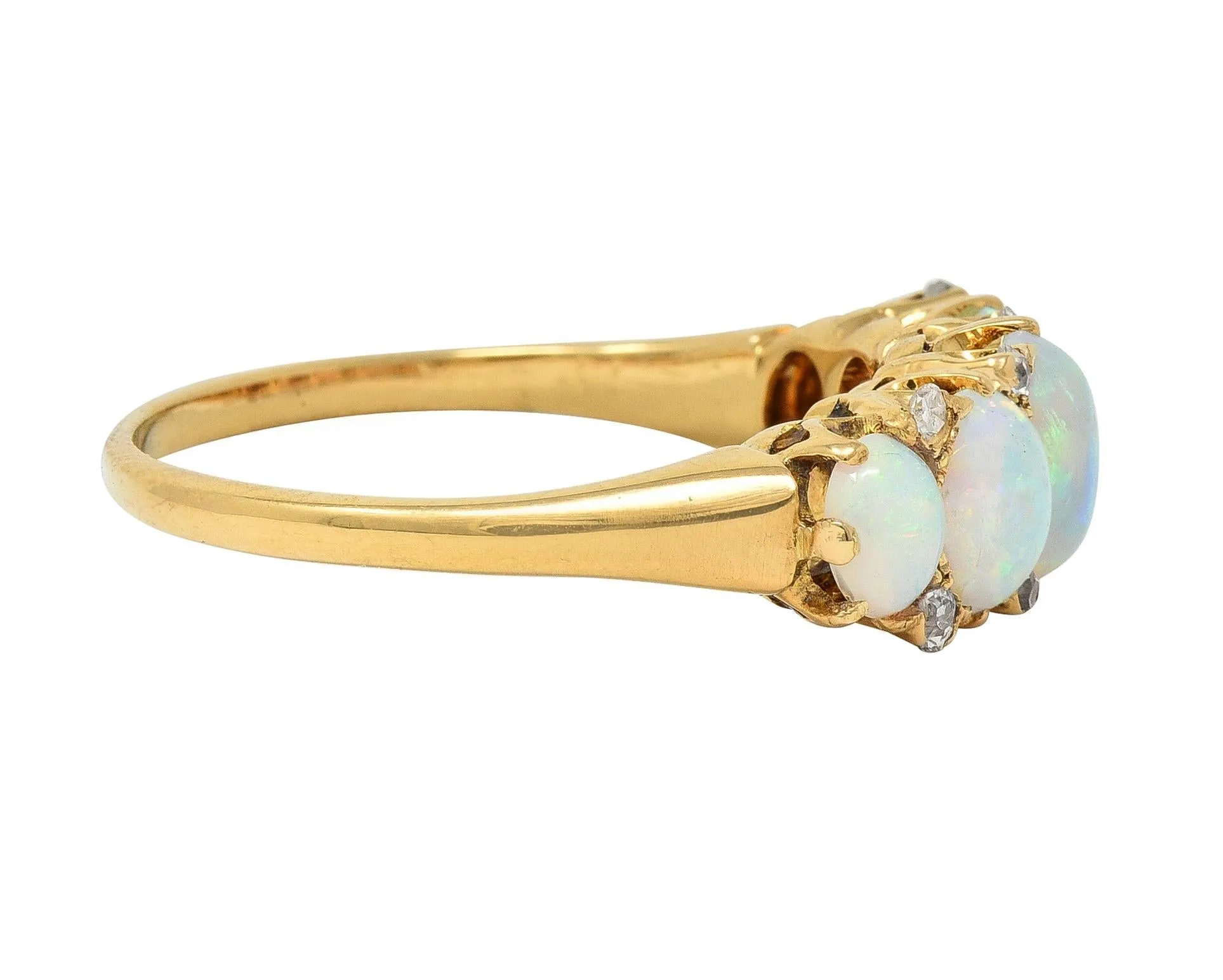 Vintage Opal Diamond Gold Stone Band Ring