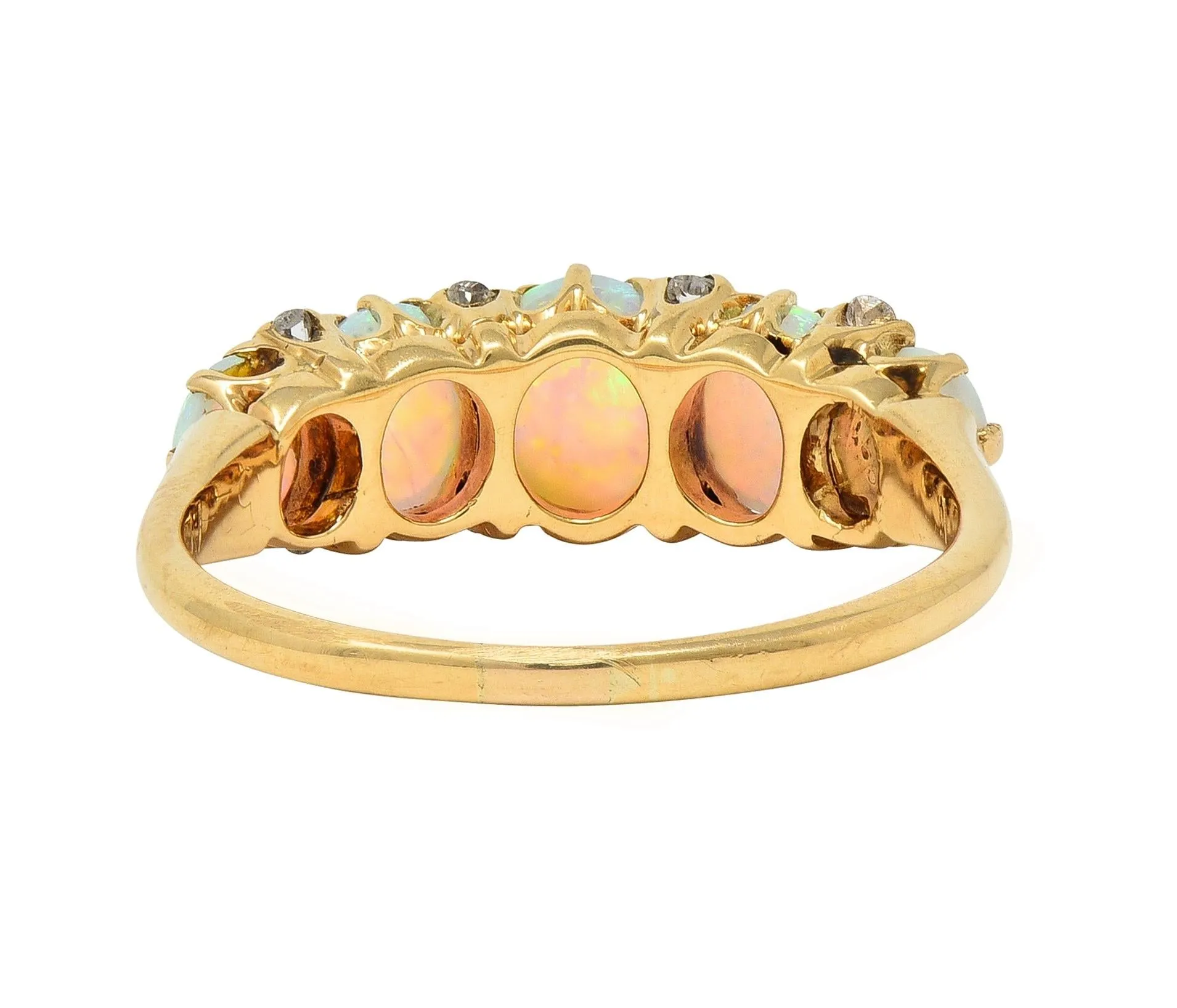 Vintage Opal Diamond Gold Stone Band Ring