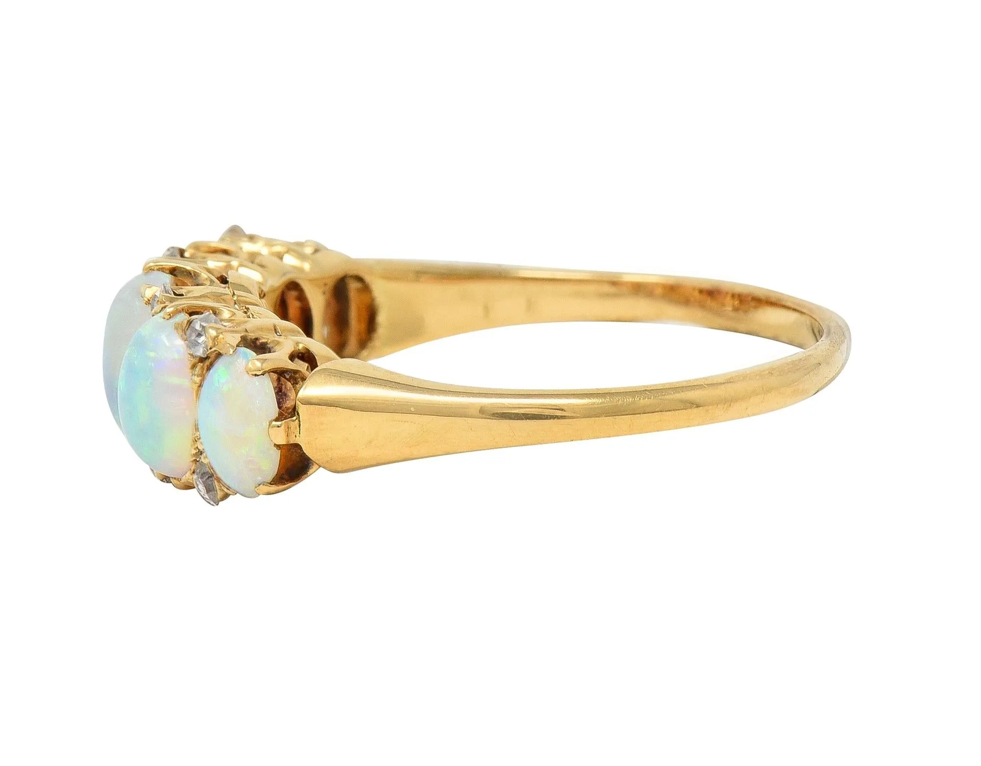 Vintage Opal Diamond Gold Stone Band Ring