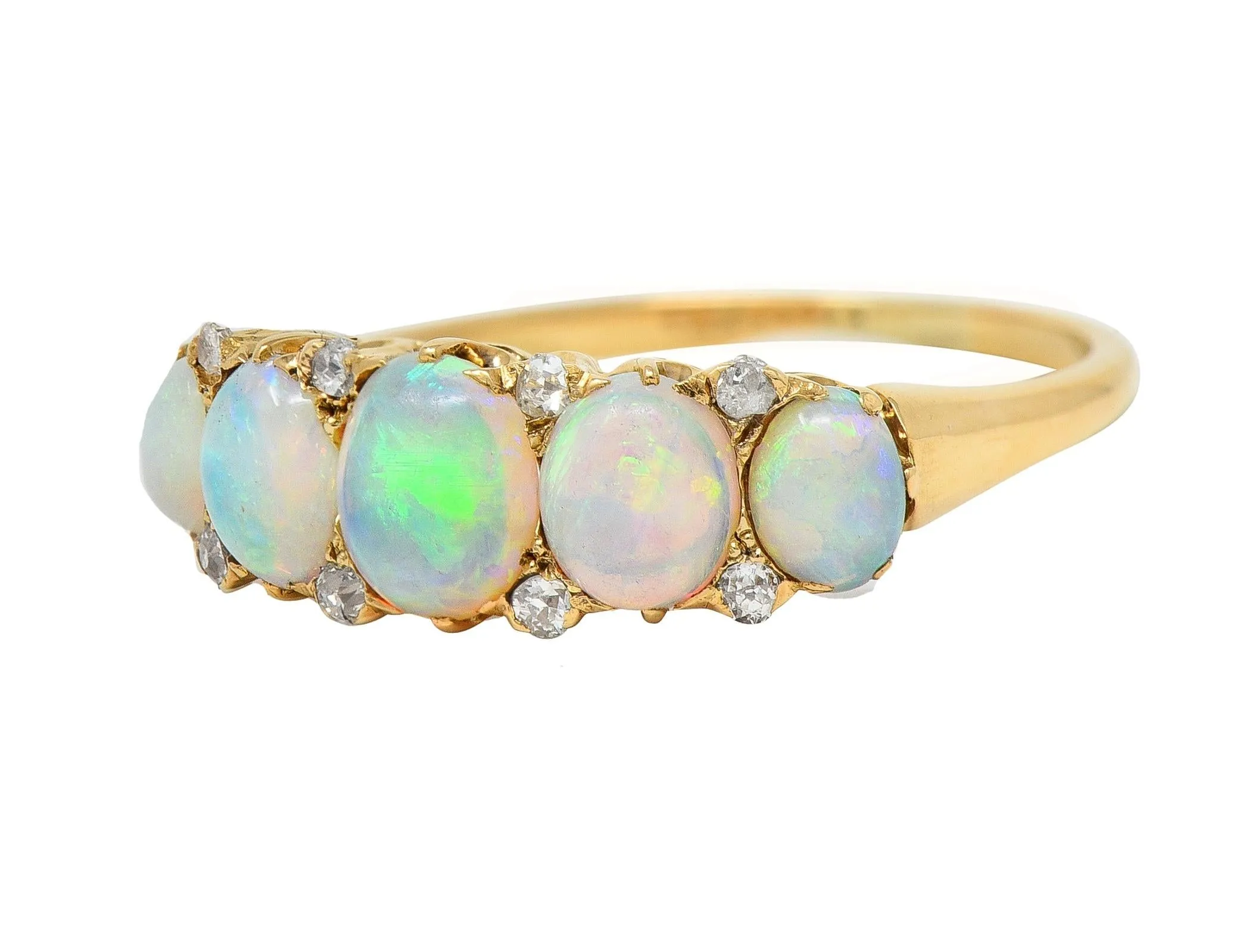 Vintage Opal Diamond Gold Stone Band Ring