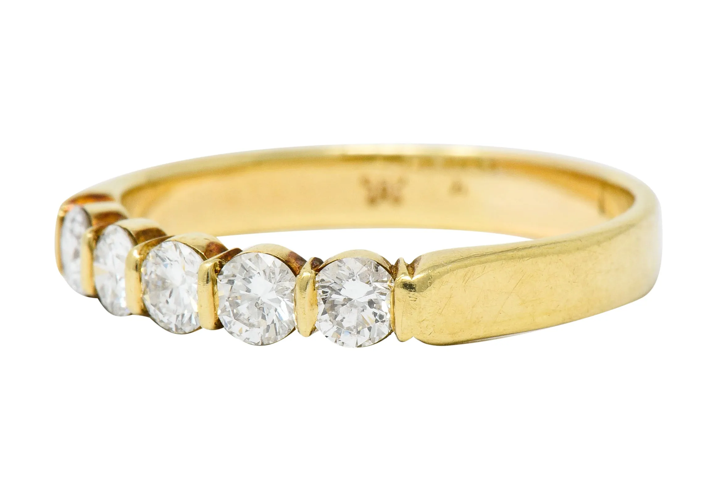 Vintage 0.65 Carat Total Weight Diamond 18 Karat Gold Five Stone Anniversary Band Ring