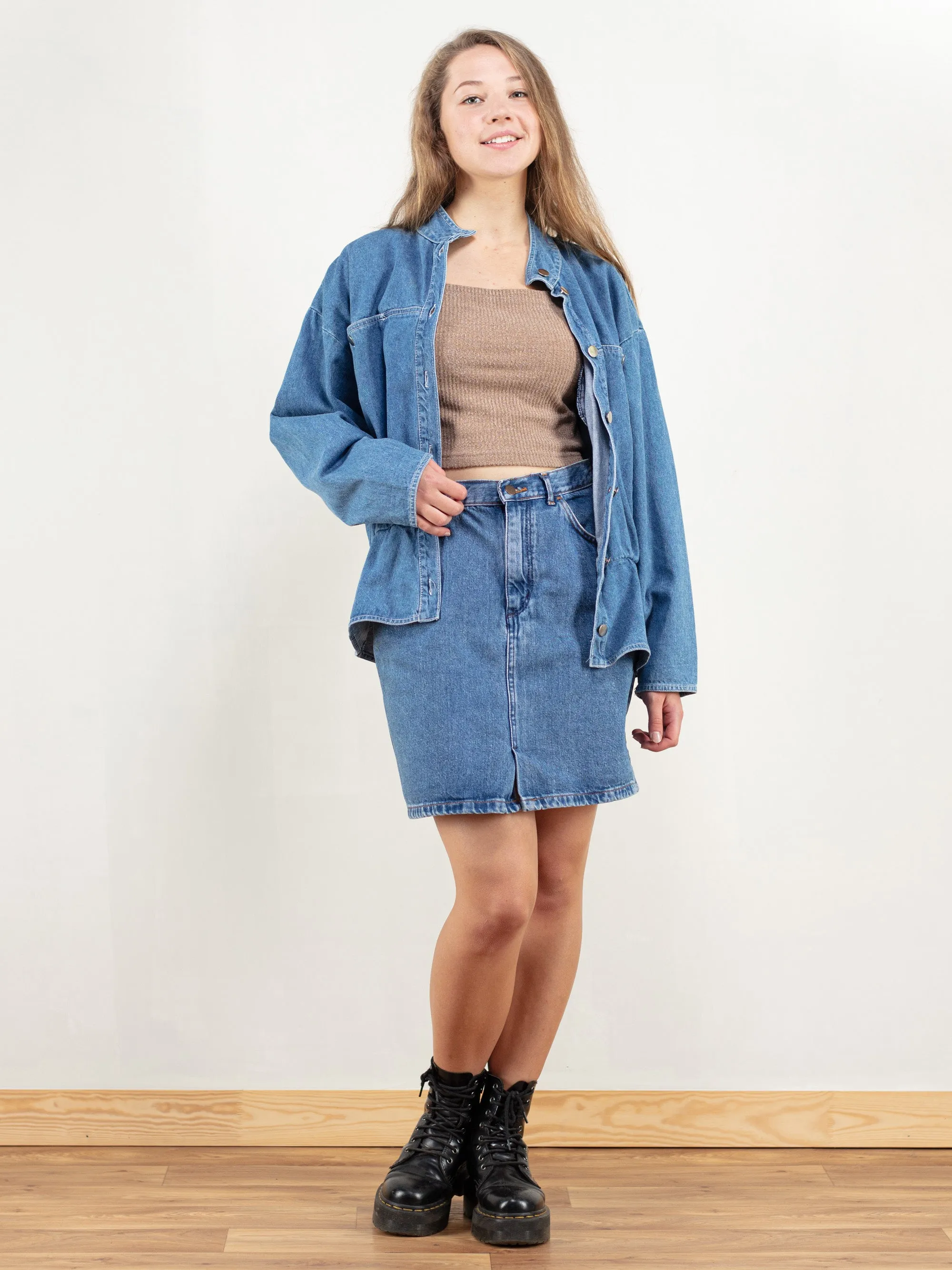 Vintage Women Denim Skirt Set 90's