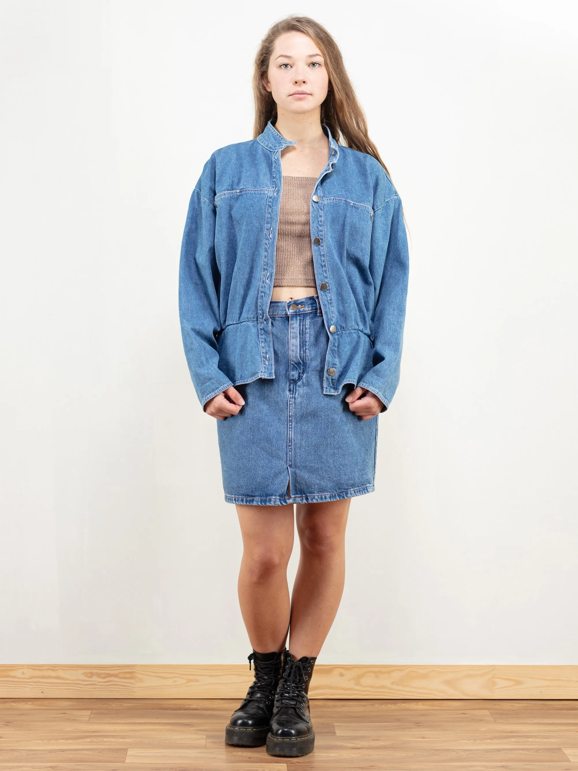 Vintage Women Denim Skirt Set 90's