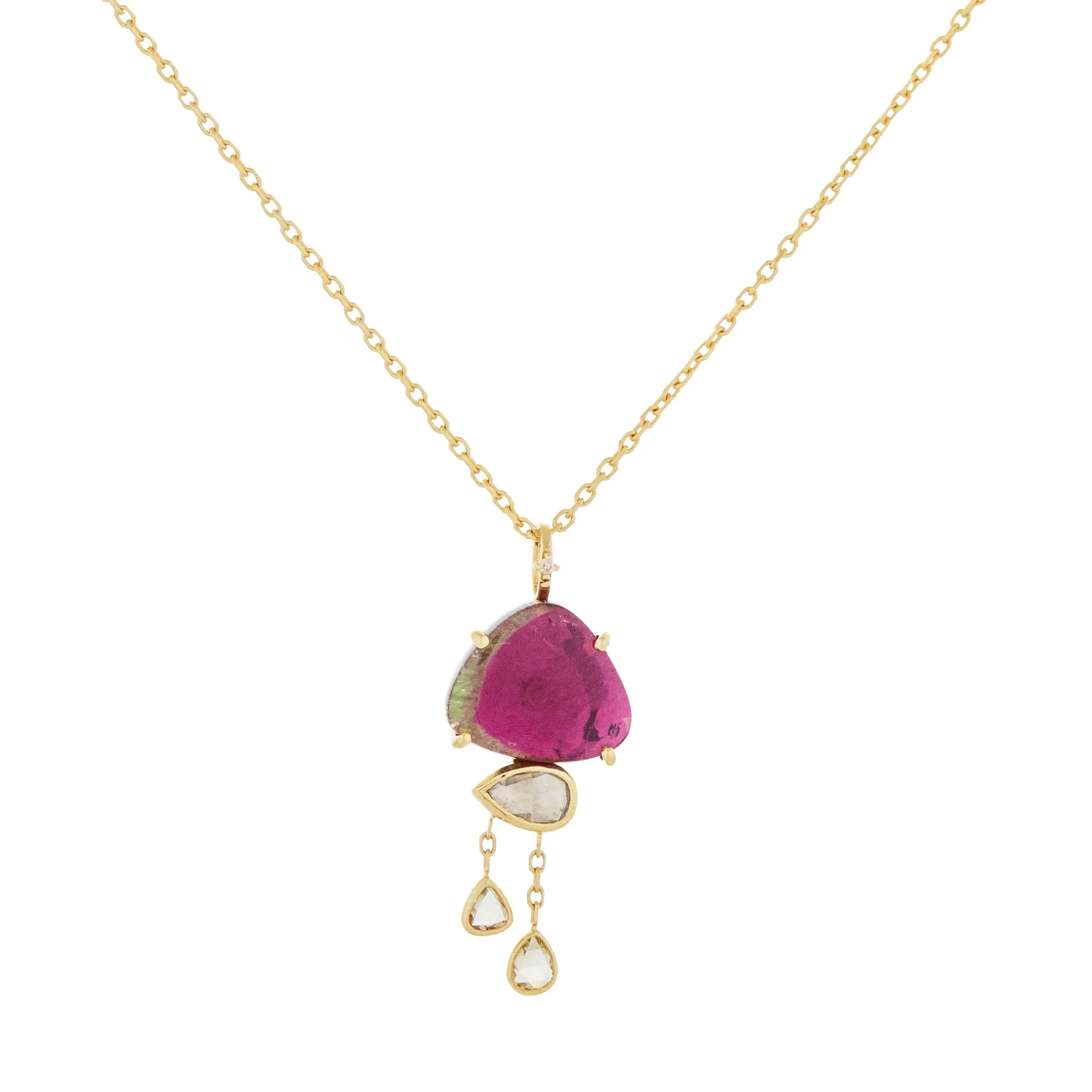 Stylish Cloud Necklace with Watermelon Tourmaline and Diamond