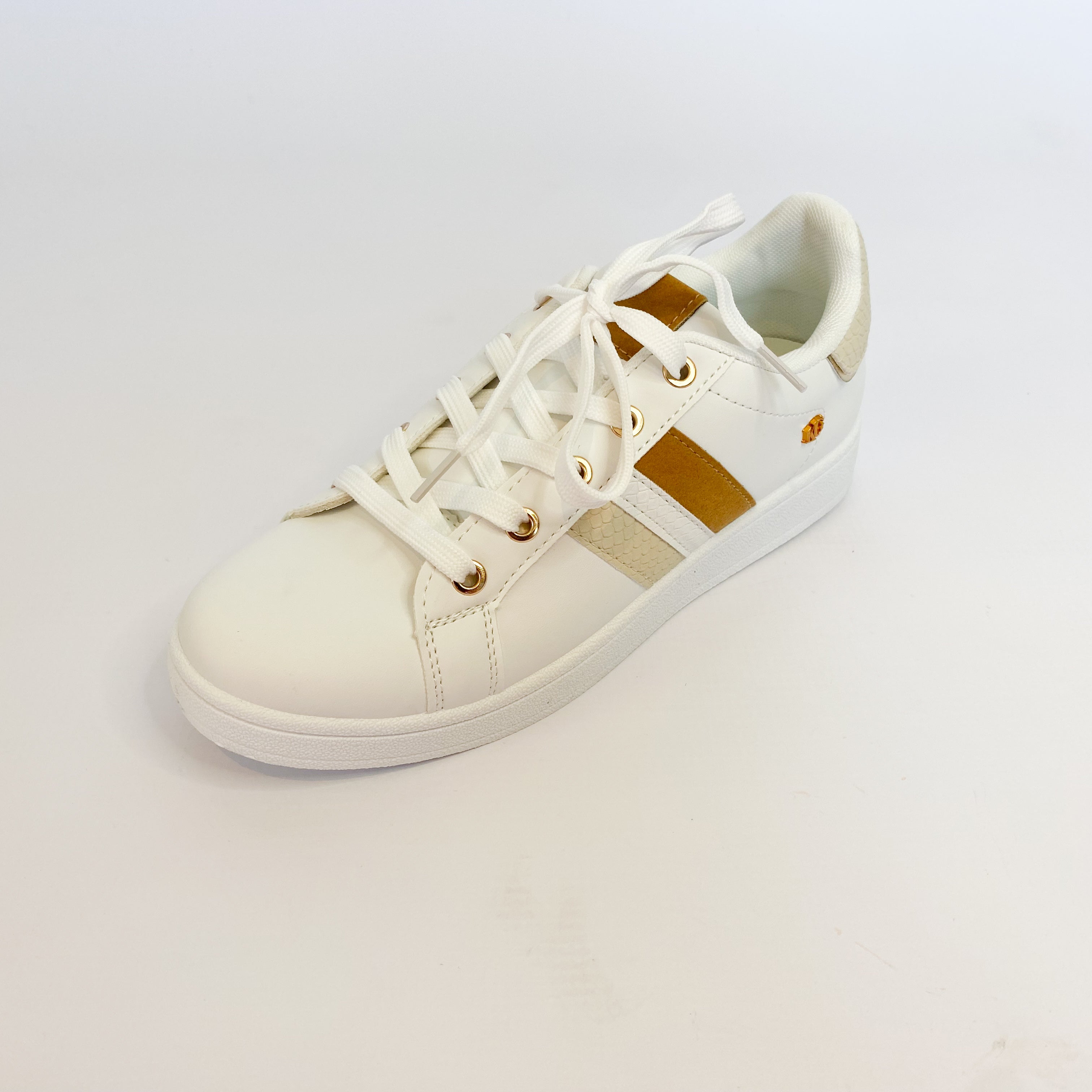 White and beige striped sneaker by KG.