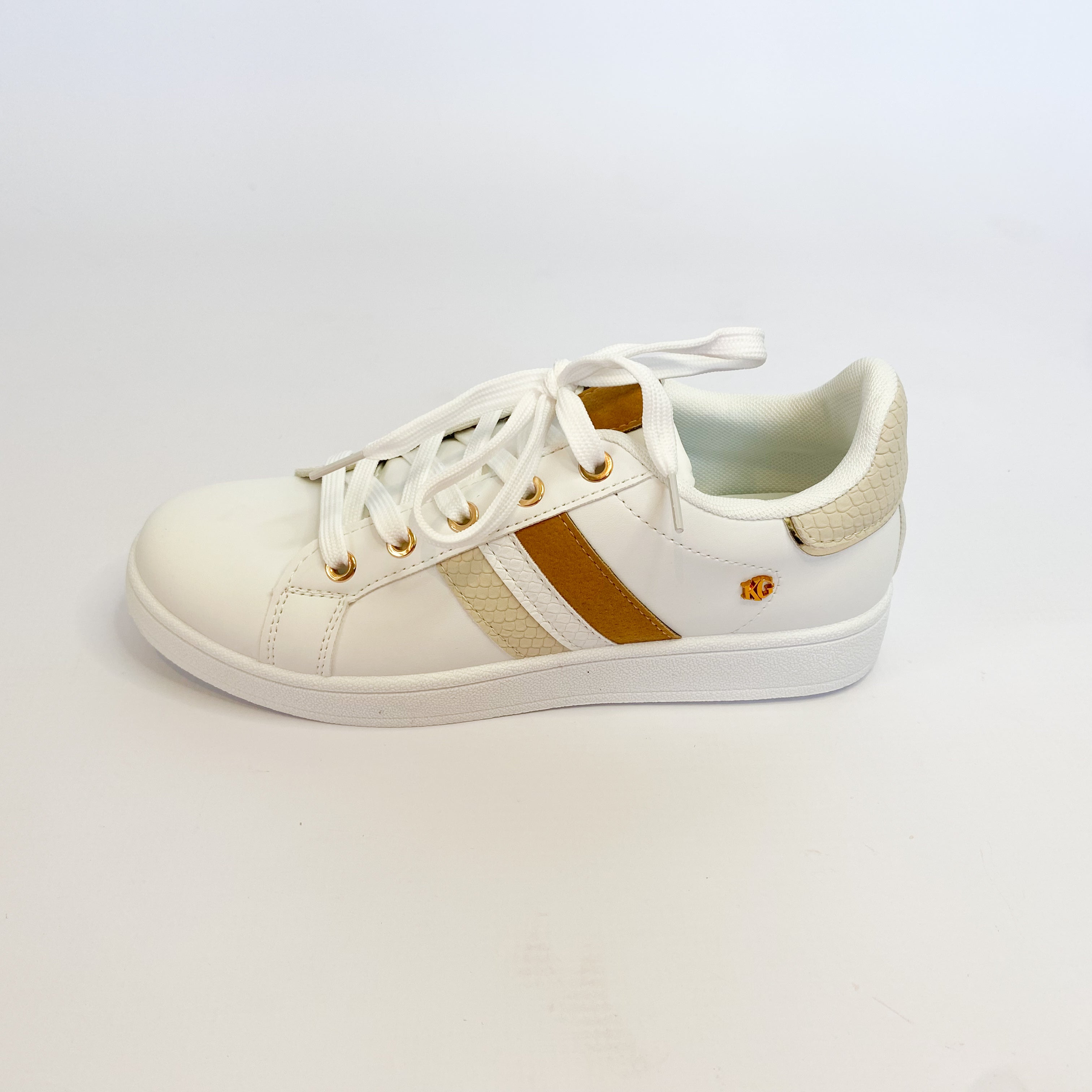 White and beige striped sneaker by KG.