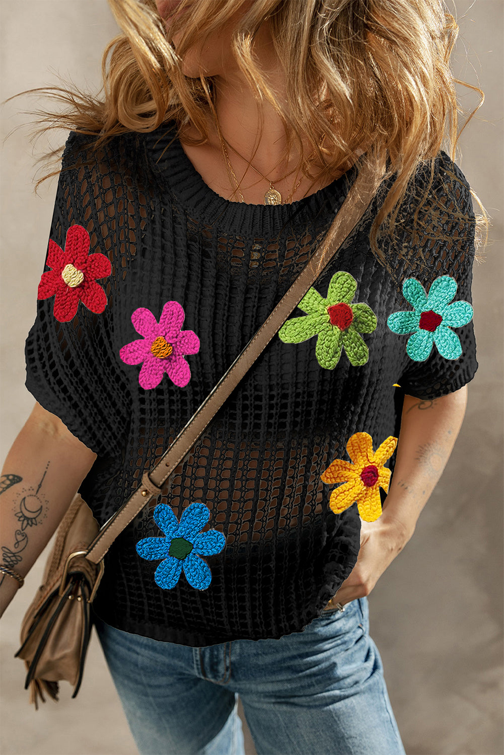 White crochet flower t-shirt