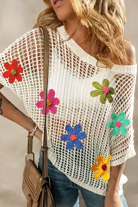 White crochet flower t-shirt