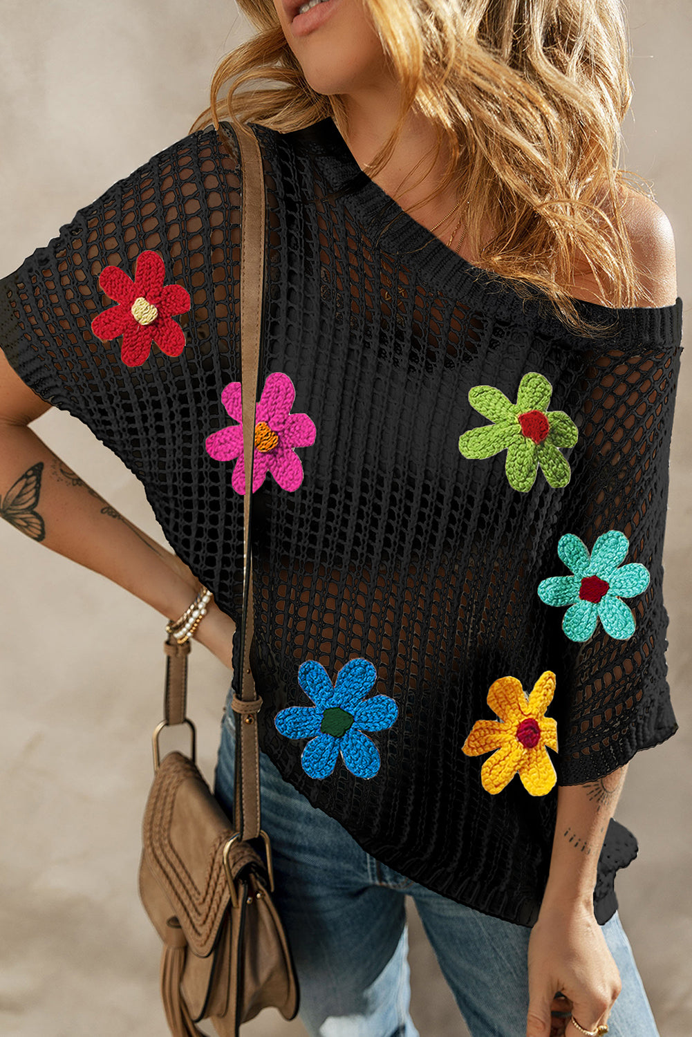 White crochet flower t-shirt